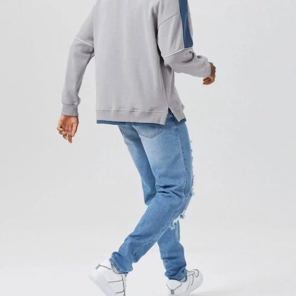 Mens Ripped Frayed Tapered Jeans - Picture 3 of 5